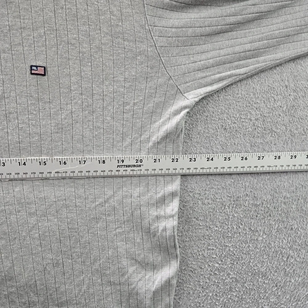 VINTAGE Polo Jeans Men Shirt‎ L Gray Embroidered Striped Flag Patch Logo